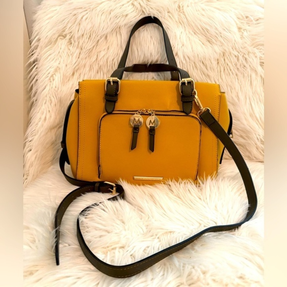 MIA Mustard Satchel with Dark Green Straps NWOT